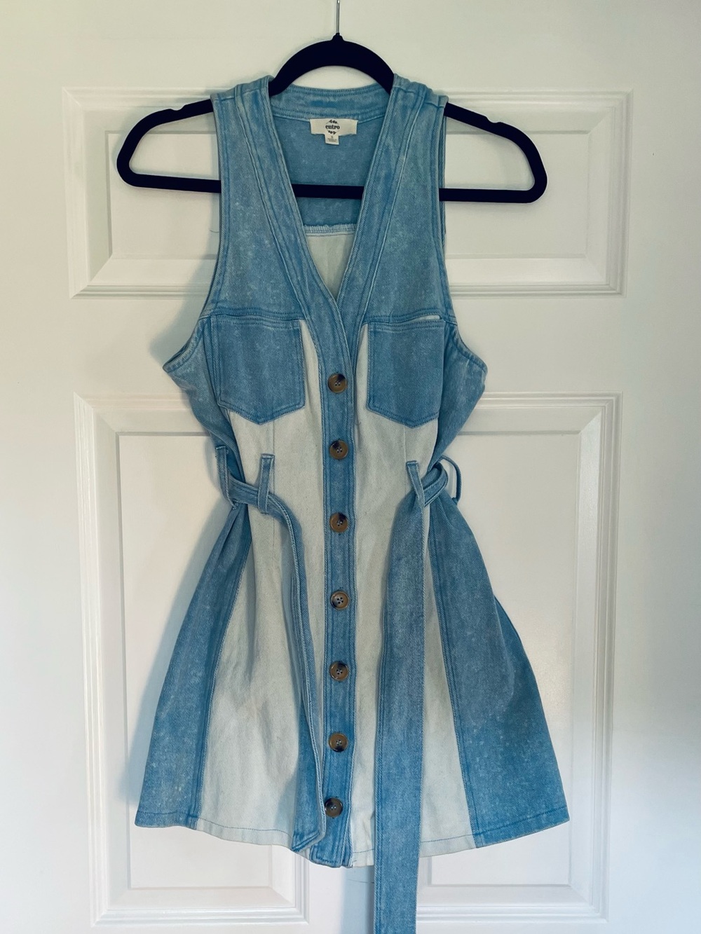Sleeveless Two-Tone Denim Button Front Dress